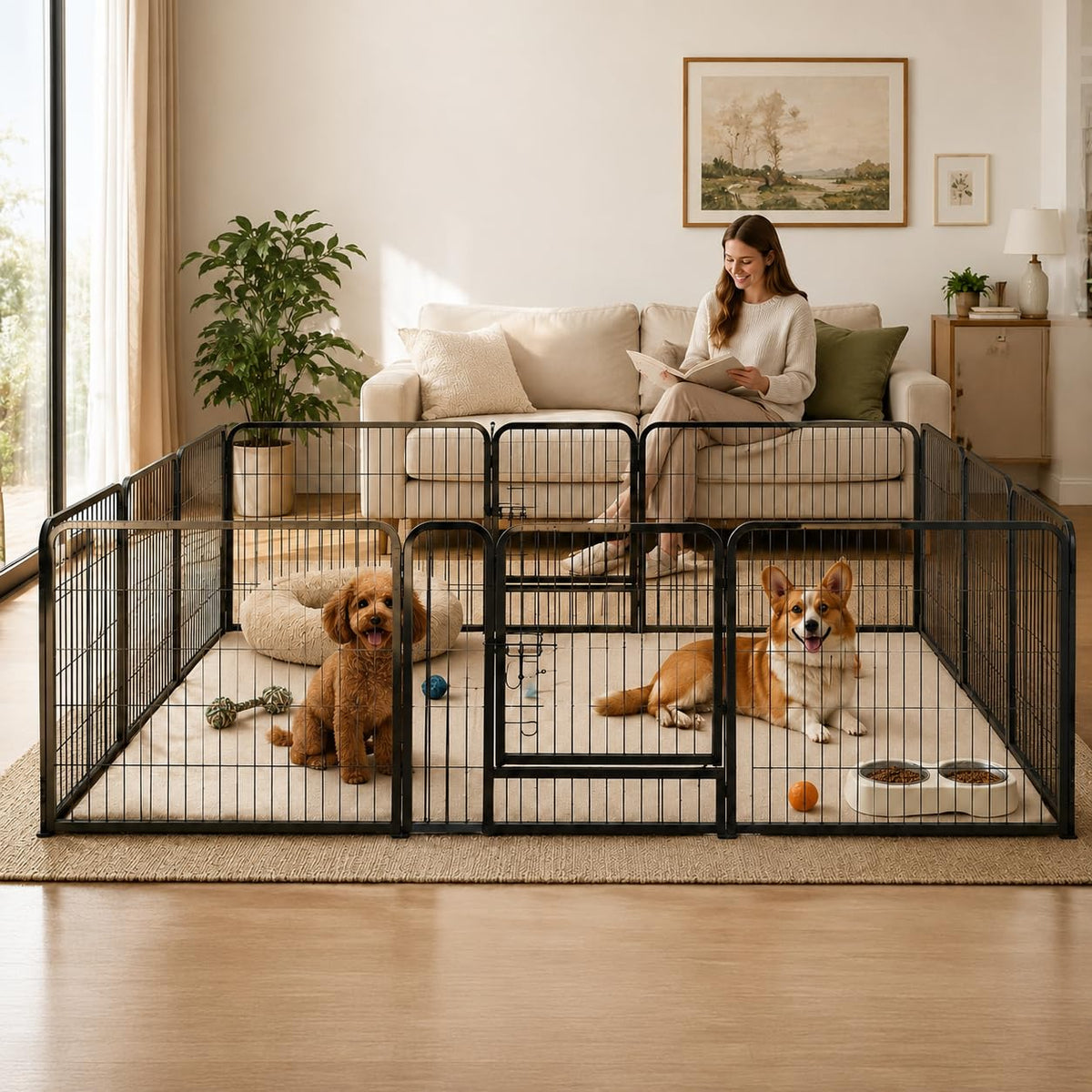 24" Height 16 Panels Foldable Metal Dog Playpen with Door E3285