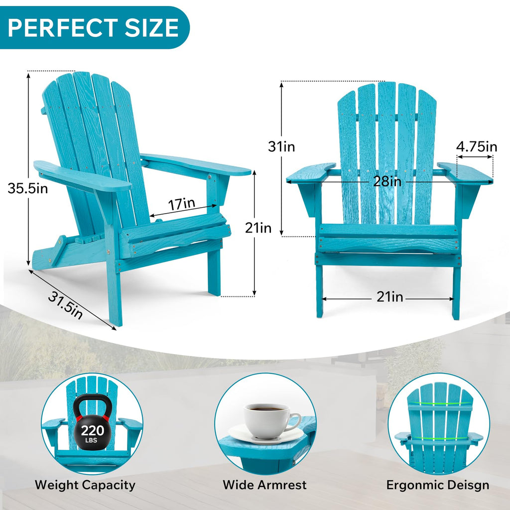 Folding Adirondack Chairs Set of 2 Solid Wood Turquoise Blue Y2810