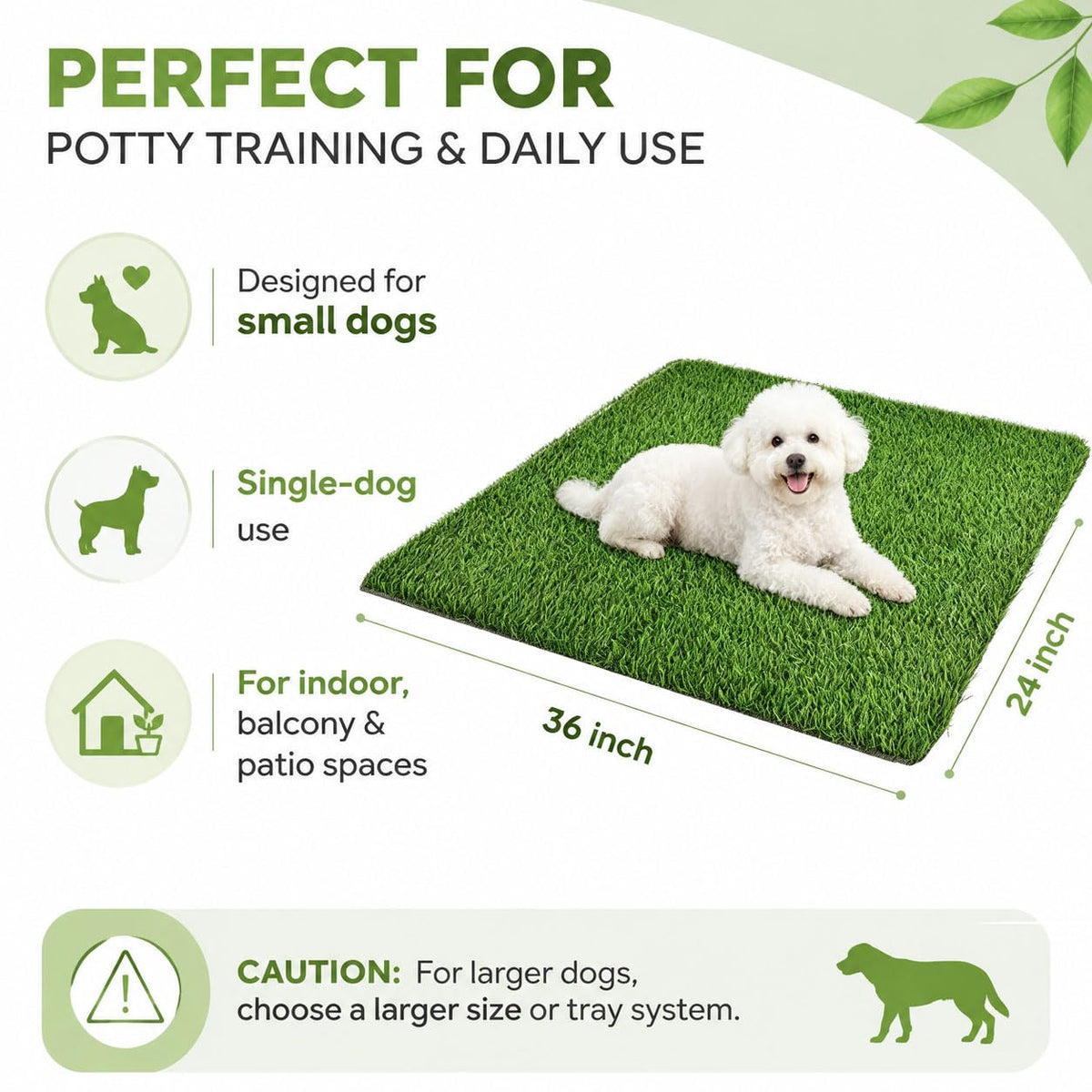 Artificial Grass Dog Potty Pad 24 x 36 in Non-Slip Washable C148300