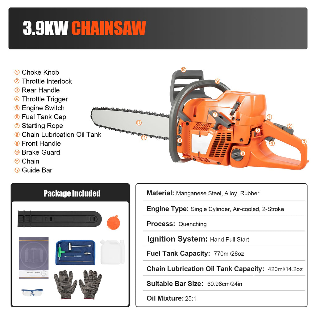 24 Inch 72CC Gas Chainsaw O5546
