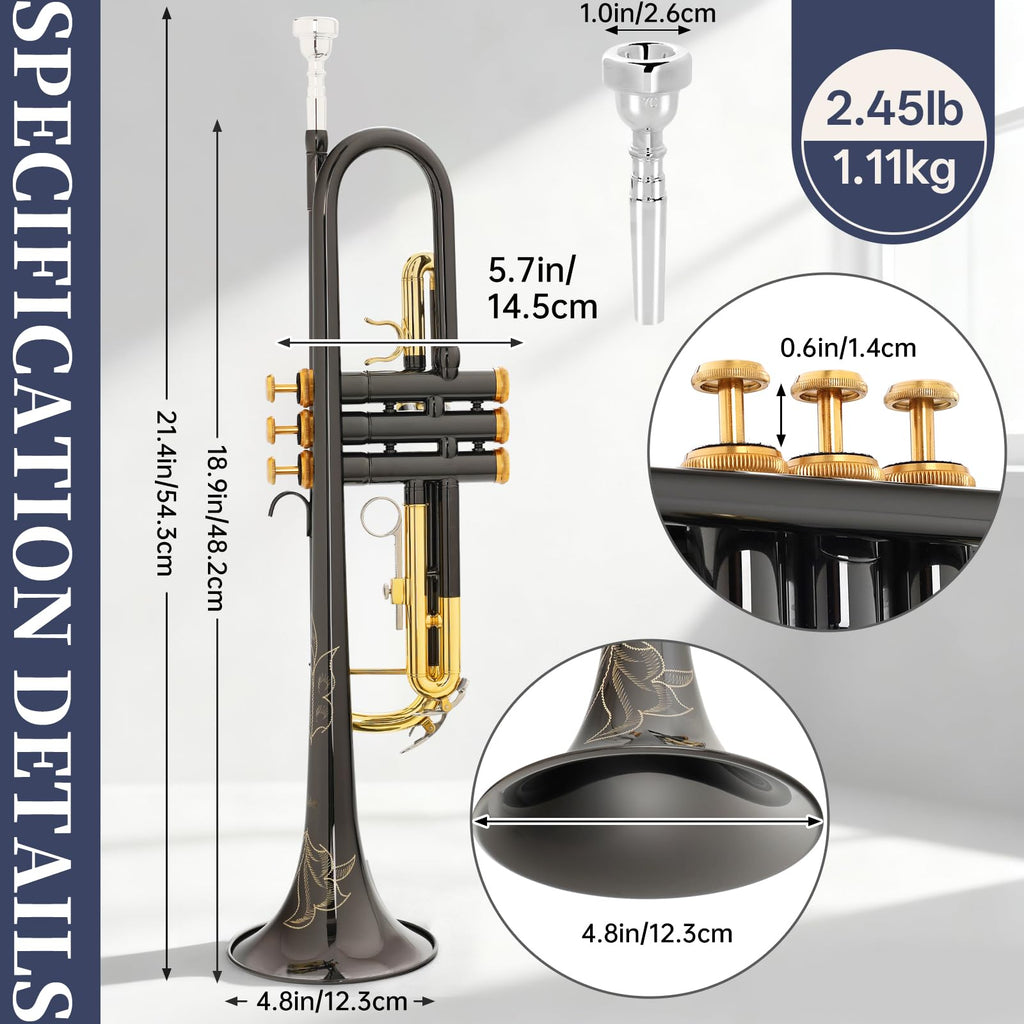 Bb Standard Trumpet with Case, Mouthpiece, Mute, Cleaning Kit D9975