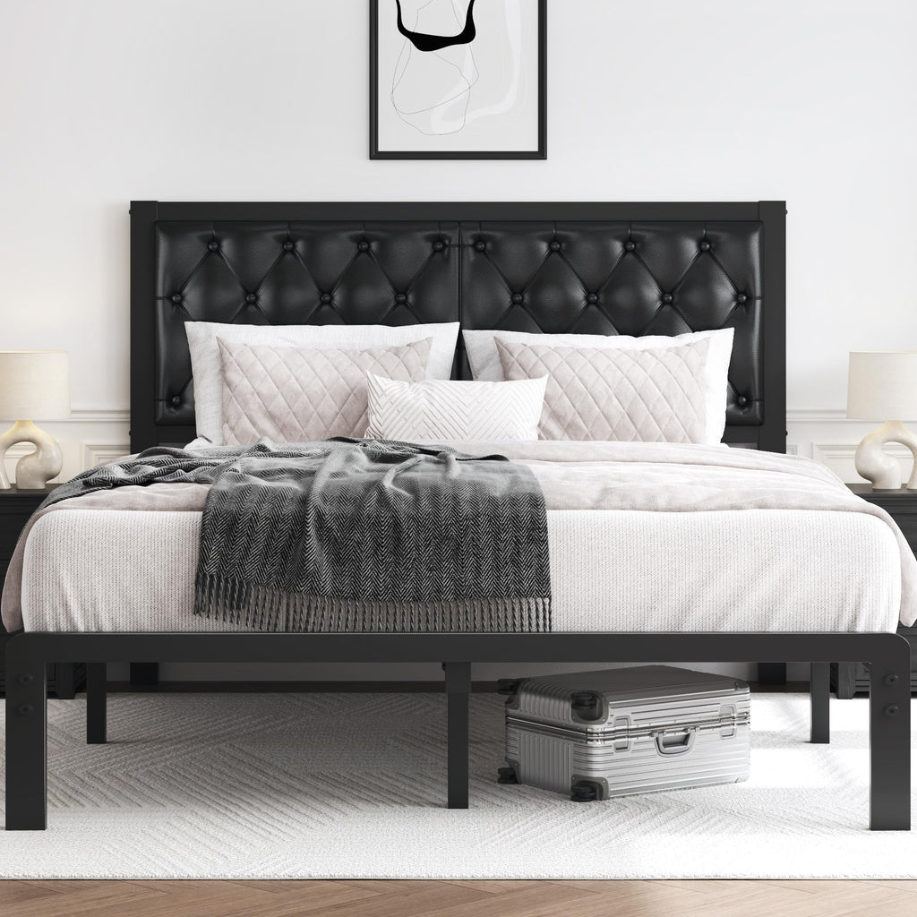 Queen Upholstered Button Tufted Bed Frame with Storage B260