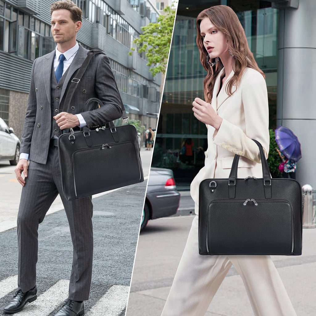 Black Leather 16" Laptop Briefcase Bag E746933