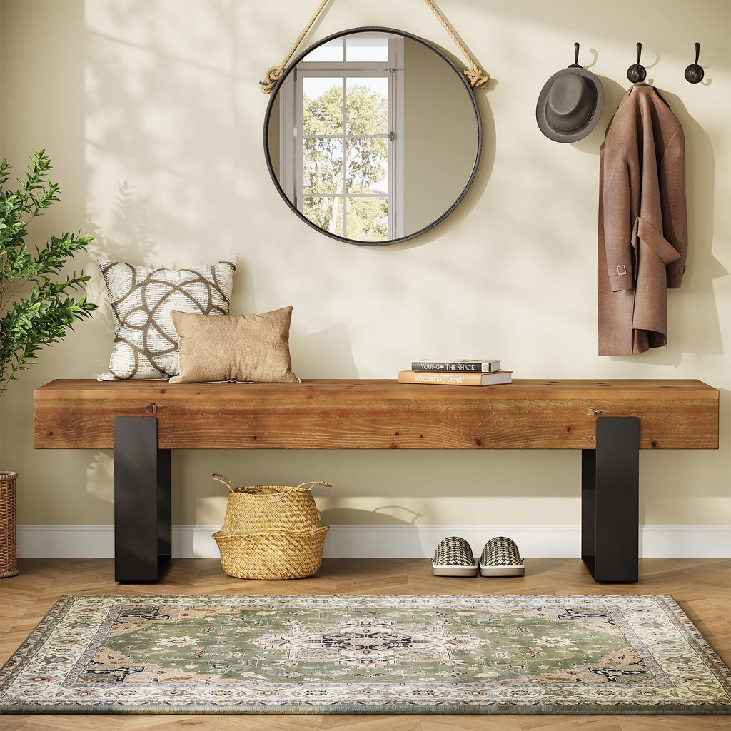 Solid Wooden Entryway Bench with Metal Legs T982588