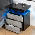 LED Nightstand with Wireless Charging Station & USB Ports, 3 Drawer High Gloss Gray U998200