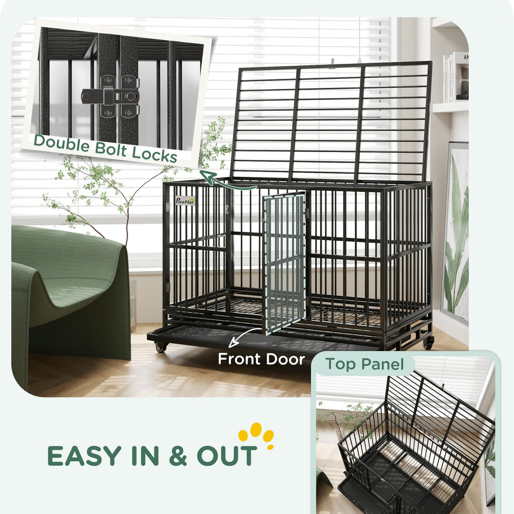 48" Heavy Duty Metal Dog Crate with Lockable Wheels H6085