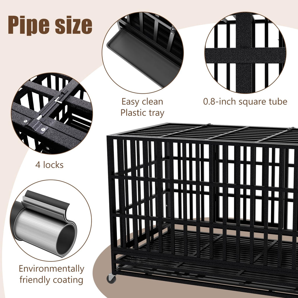 48 Inch Heavy Duty Dog Crate Kennel with Wheels C272