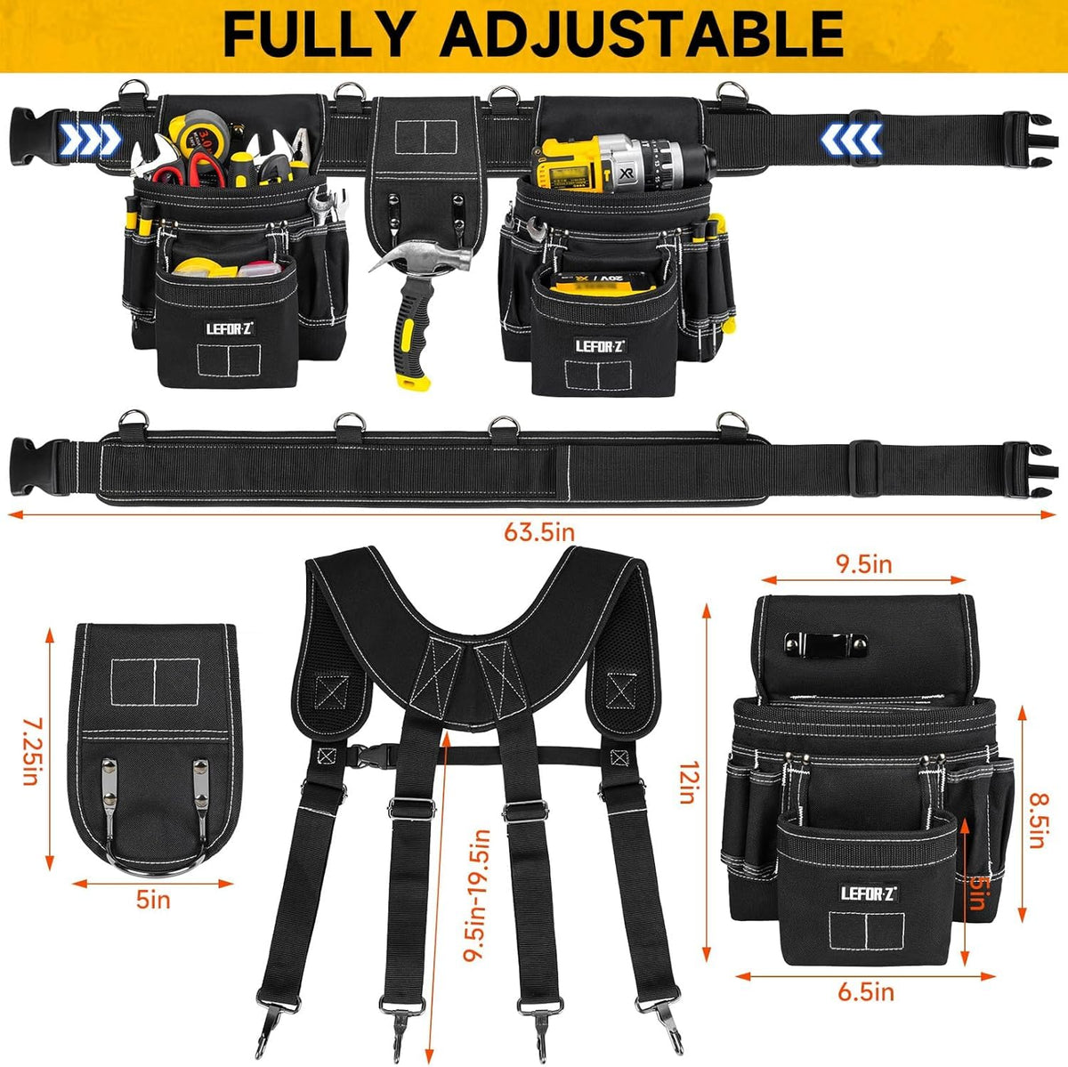 27-Pockets Heavy Duty Tool Belt with Suspenders V9204