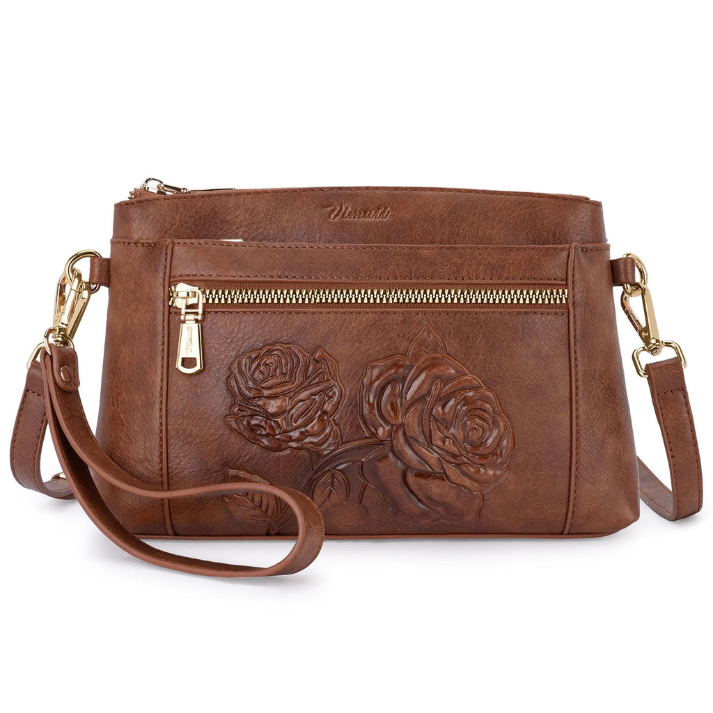 Floral Embossed Vegan Leather Crossbody Bag B354