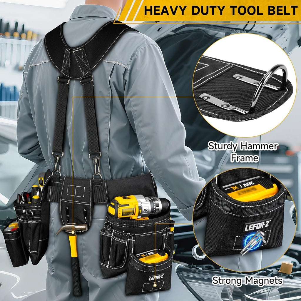 27-Pockets Heavy Duty Tool Belt with Suspenders V9204