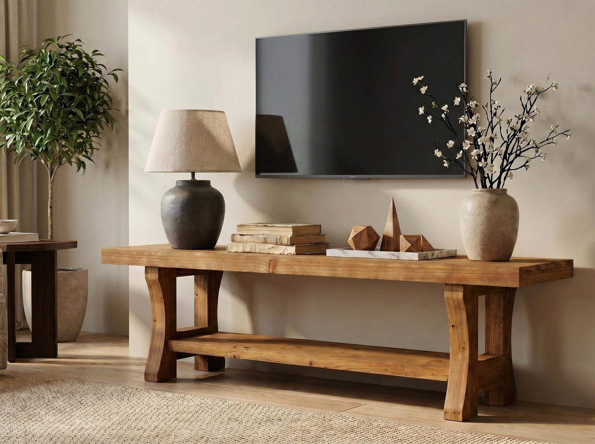 Brown Solid Wood 2-Tier TV Stand P585088