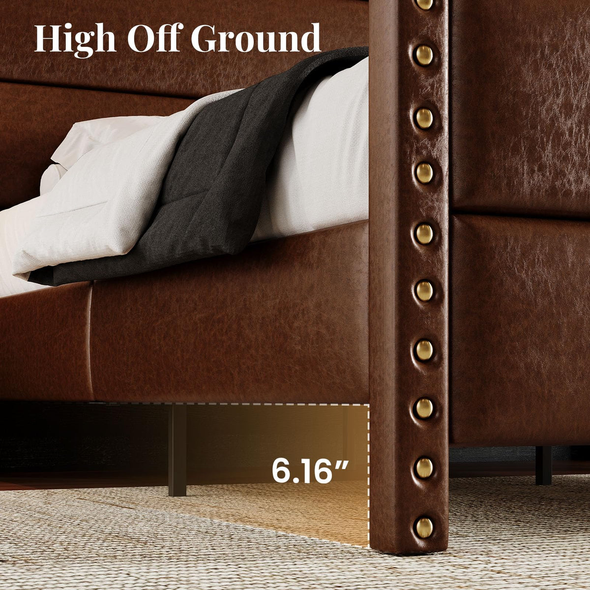 King Size Brown Faux Leather Platform Bed Frame R988