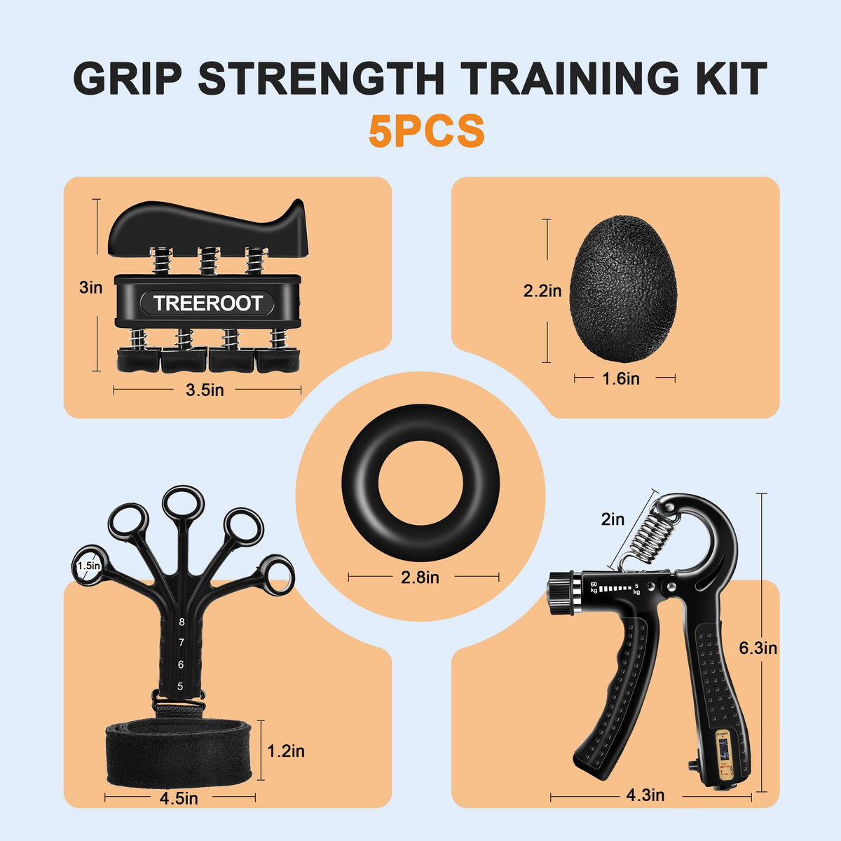 5PCS Grip Strength Trainer Kits J362