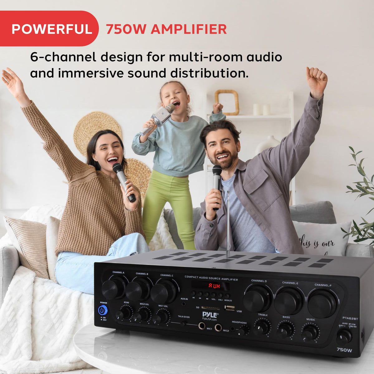 6 Channel 750 Watt Bluetooth Wireless Home Amplifier J67455