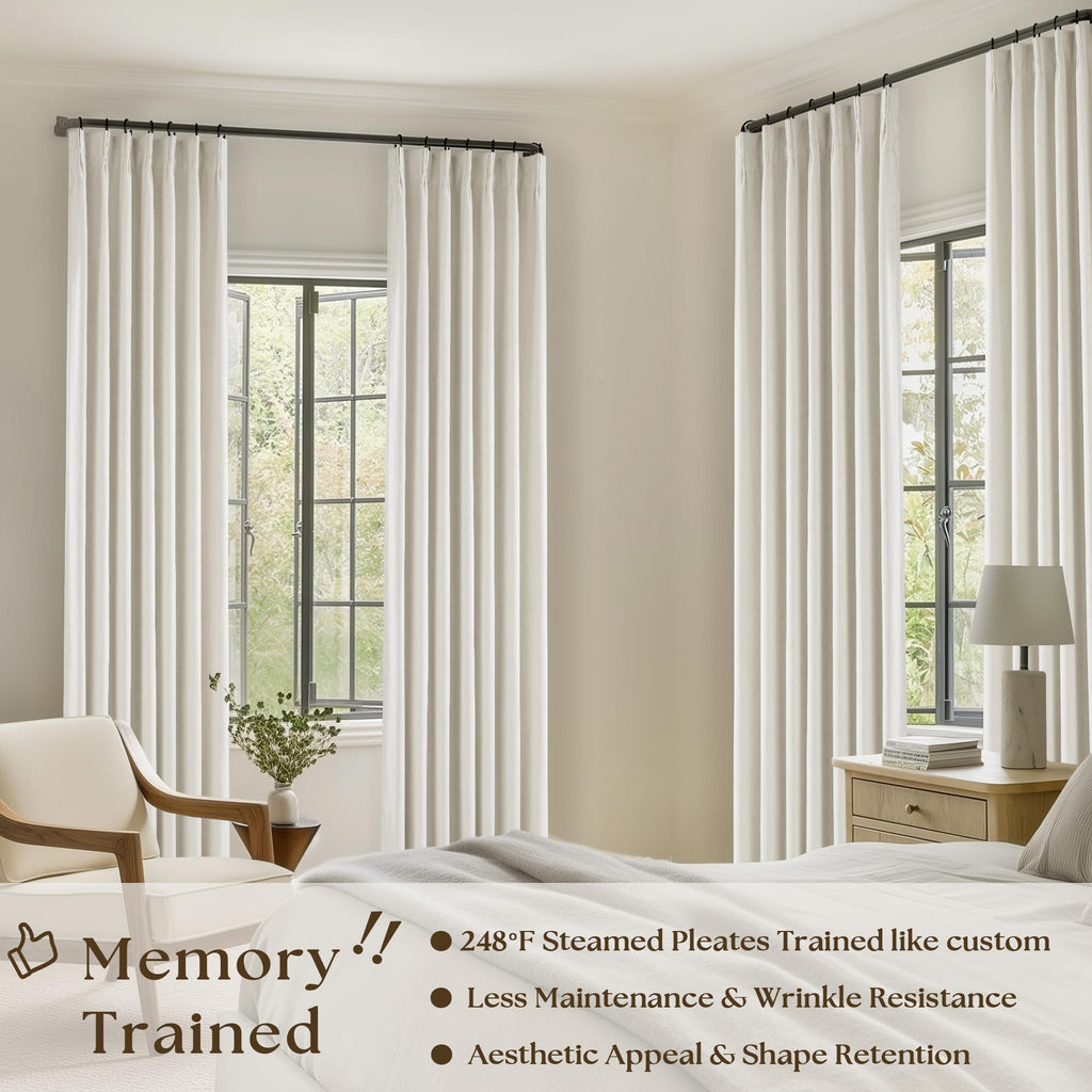 90 Inch Pinch Pleated Linen 100% Blackout Curtains 2 Panels W33928