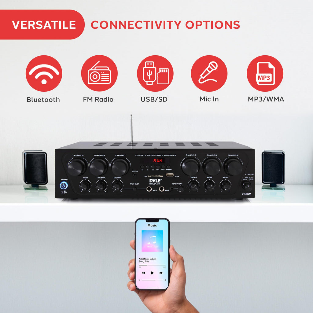 6 Channel 750 Watt Bluetooth Wireless Home Amplifier J67455