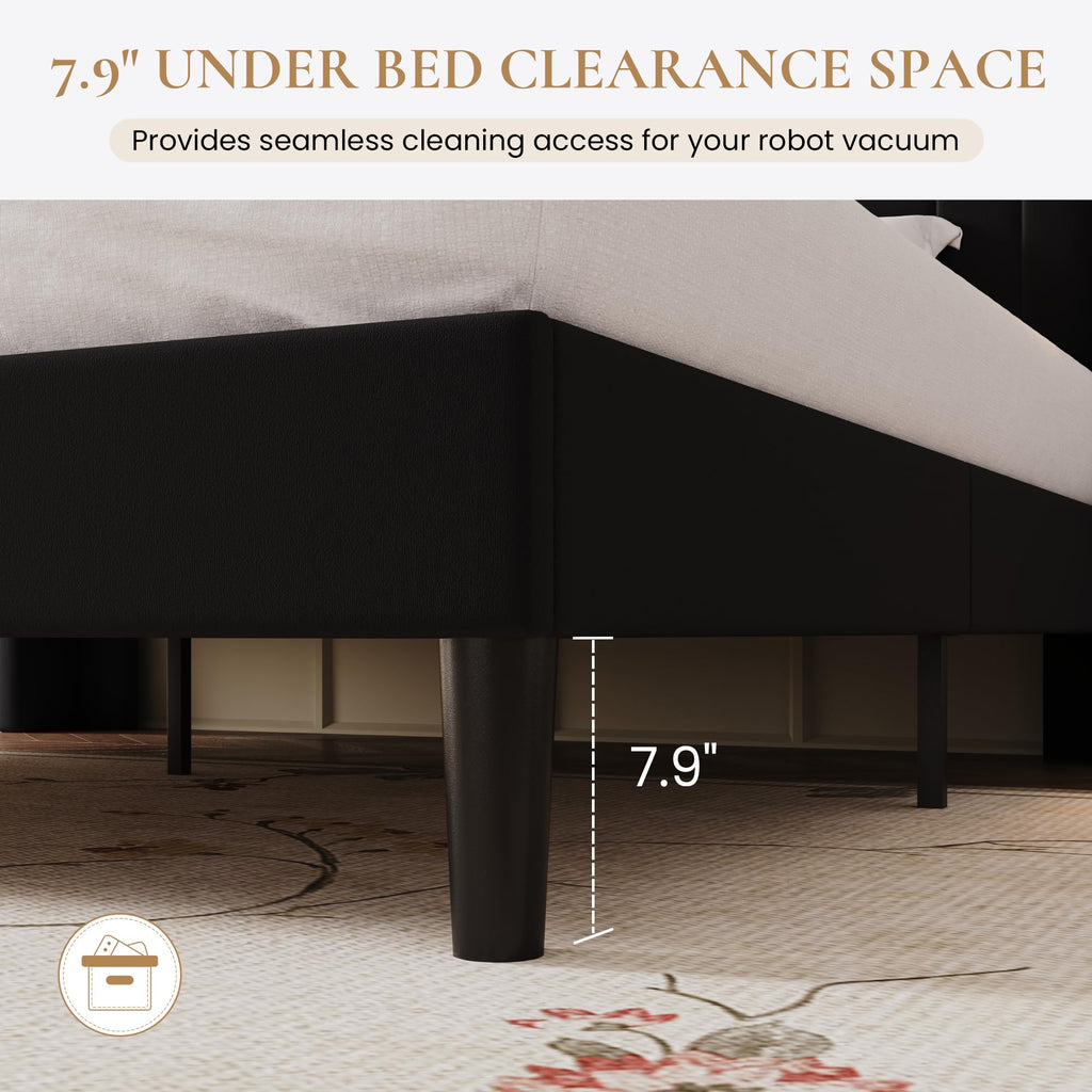 Full Size Velvet Upholstered Platform Bed Frame with Storage Shelf L21533
