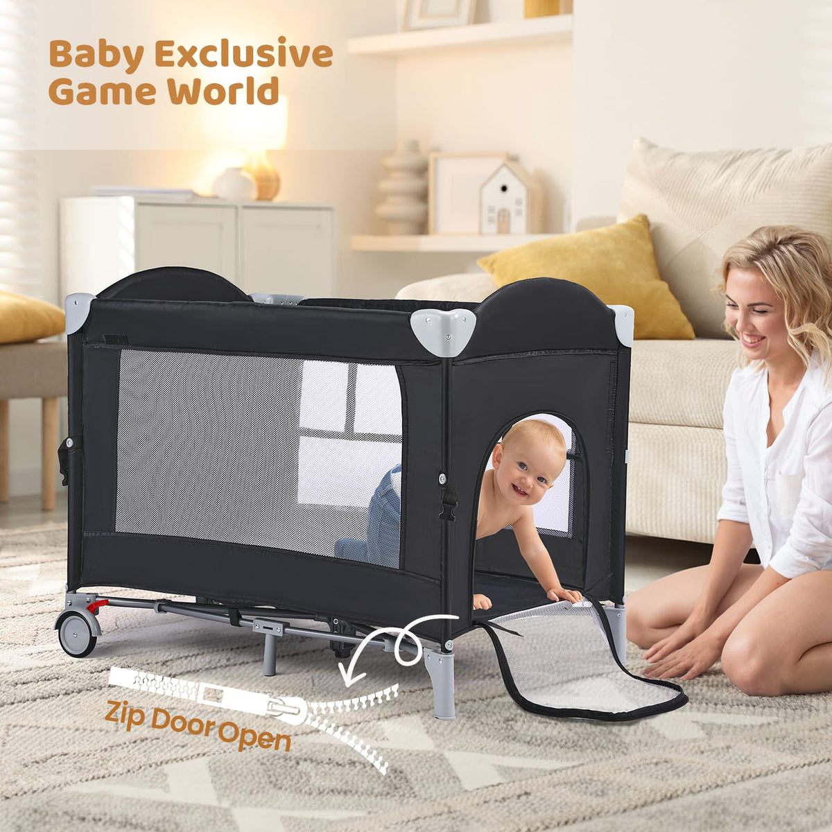5-in-1 Pack and Play with Bassinet, Changing Table and Portable Crib W585894