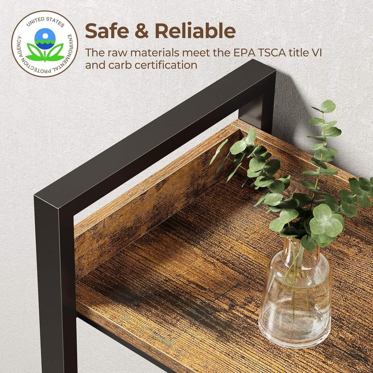 L-Shaped Corner Bookshelf 5 Tier Industrial Bookcase with 4 Hooks G639