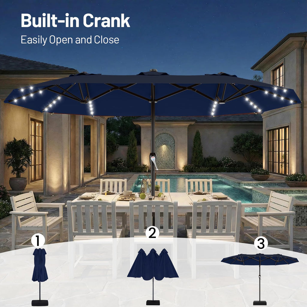 15FT Double Sided Solar Lights Patio Umbrella O301