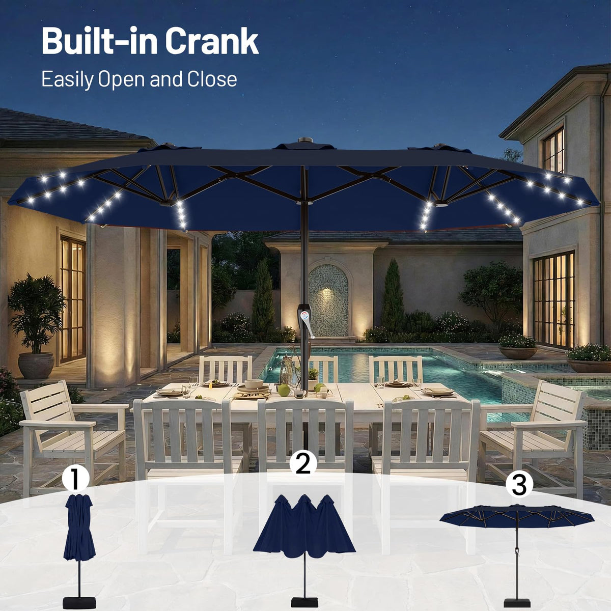 15FT Double Sided Solar Lights Patio Umbrella O301