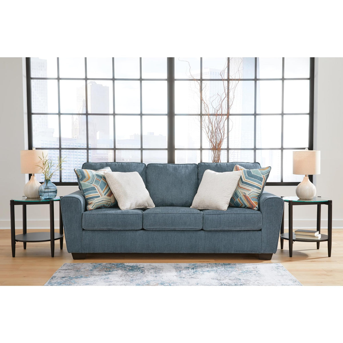 Blue Chenille 3 Seater Couch U50647