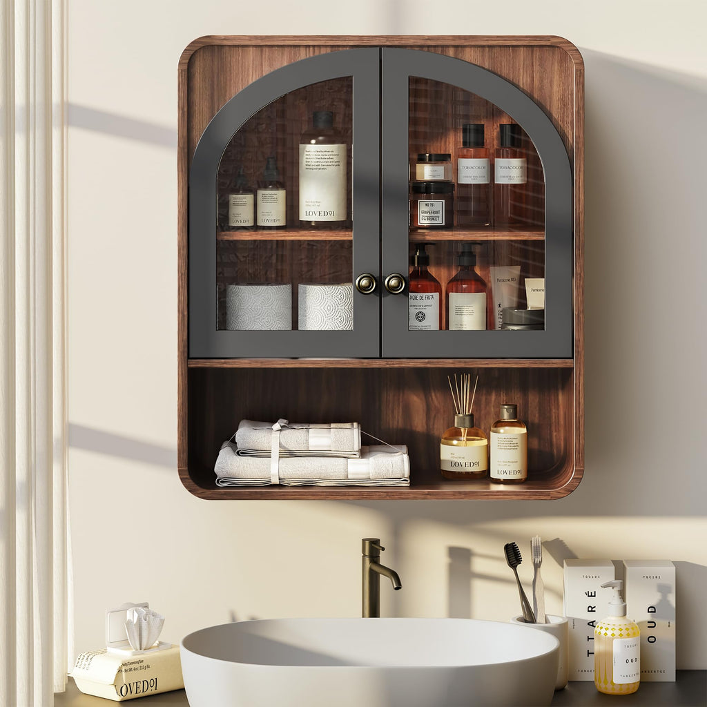 Wall Mount Bathroom Cabinet with Arched Glass Doors P287085
