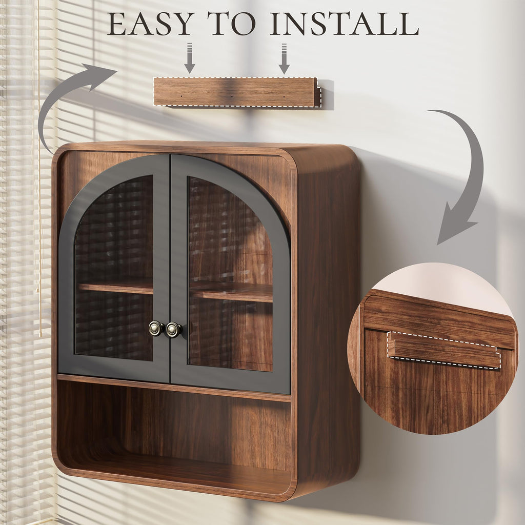 Wall Mount Bathroom Cabinet with Arched Glass Doors P287085