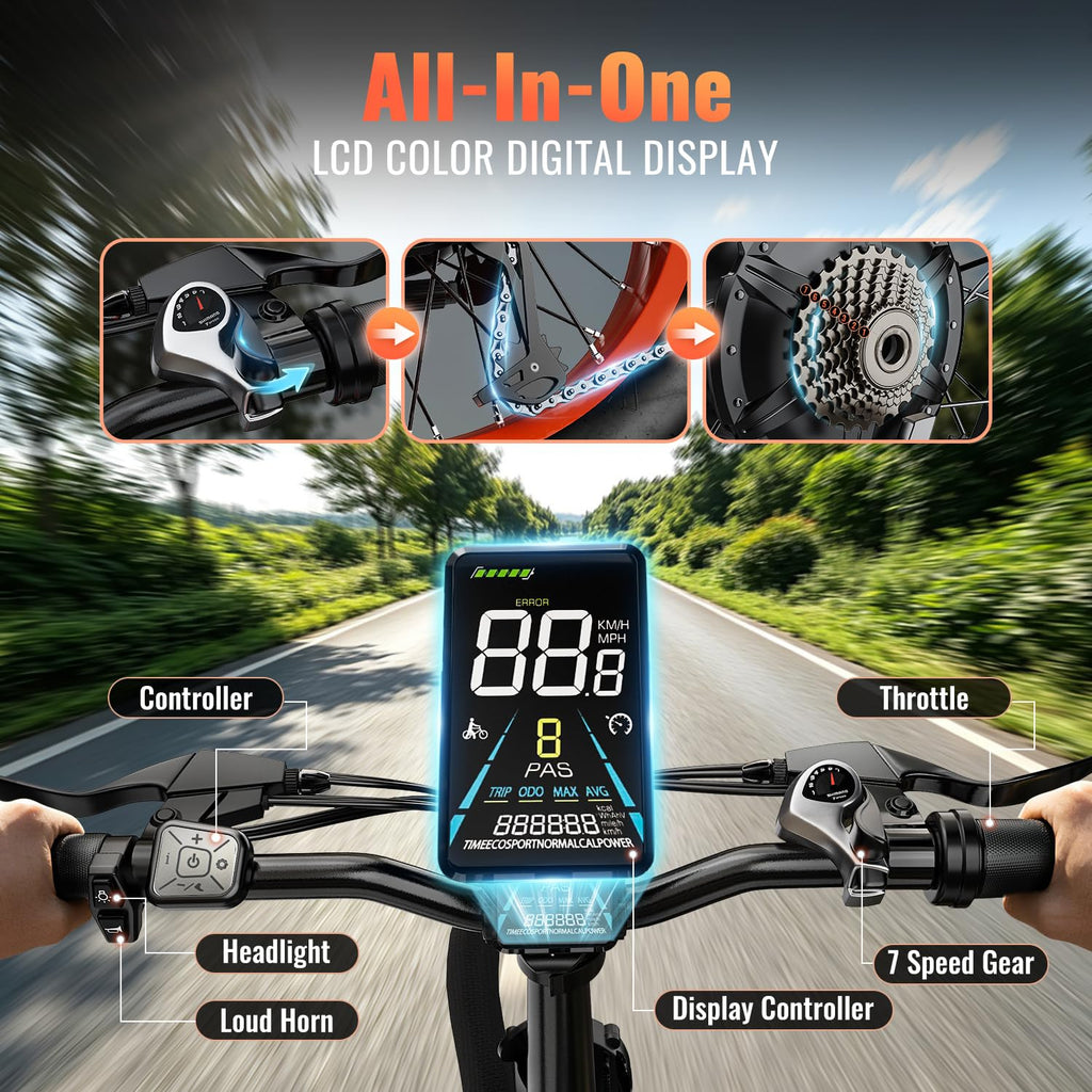 Foldable Electric Bike 1500W 52V 20AH 20" Fat Tire Full Suspension J5194