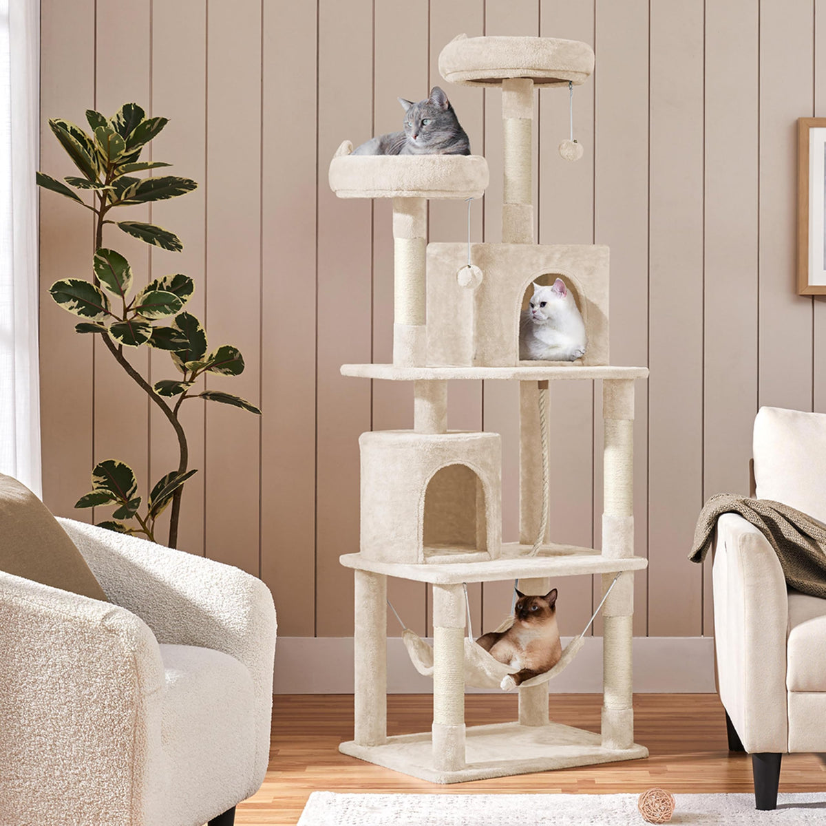 Beige 70.5in Multi-Level Cat Tree L894281