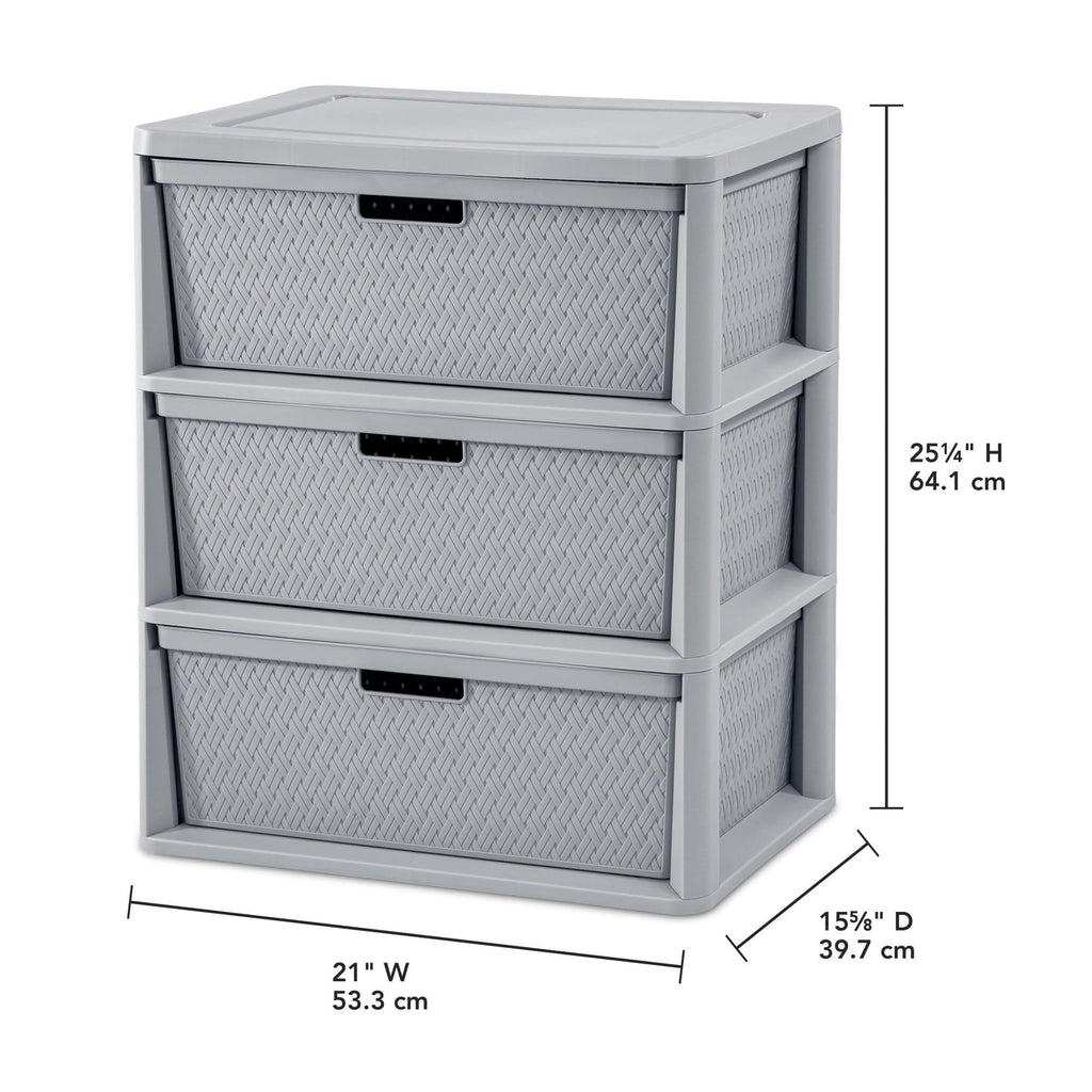 3 Drawer Plastic Storage Tower with Removable Bins, Gray, 2 Pack V82970
