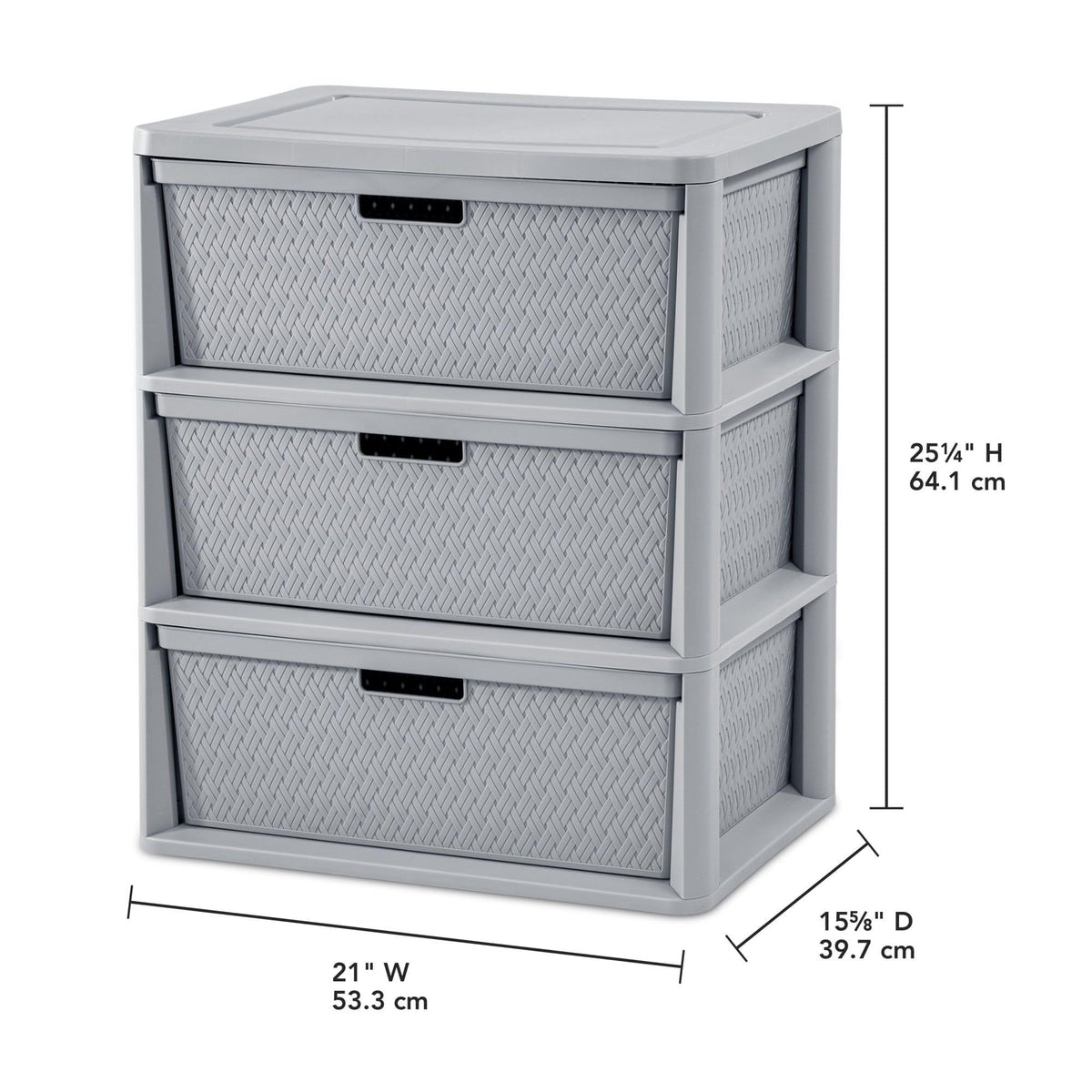 3 Drawer Plastic Storage Tower with Removable Bins, Gray, 2 Pack V82970
