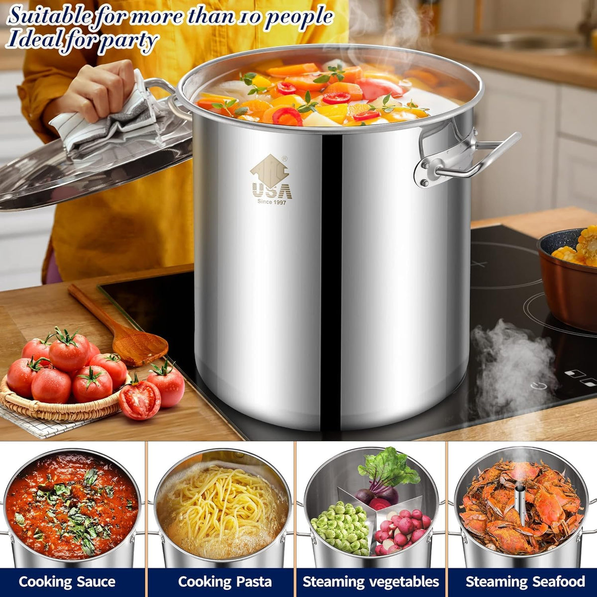 Stainless Steel 40QT Seafood Boil Pot with Basket O607