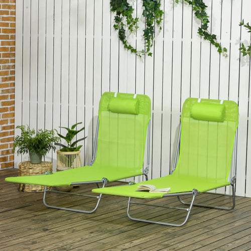 2 Piece Folding Chaise Lounge Chairs Reclining Back Green M249