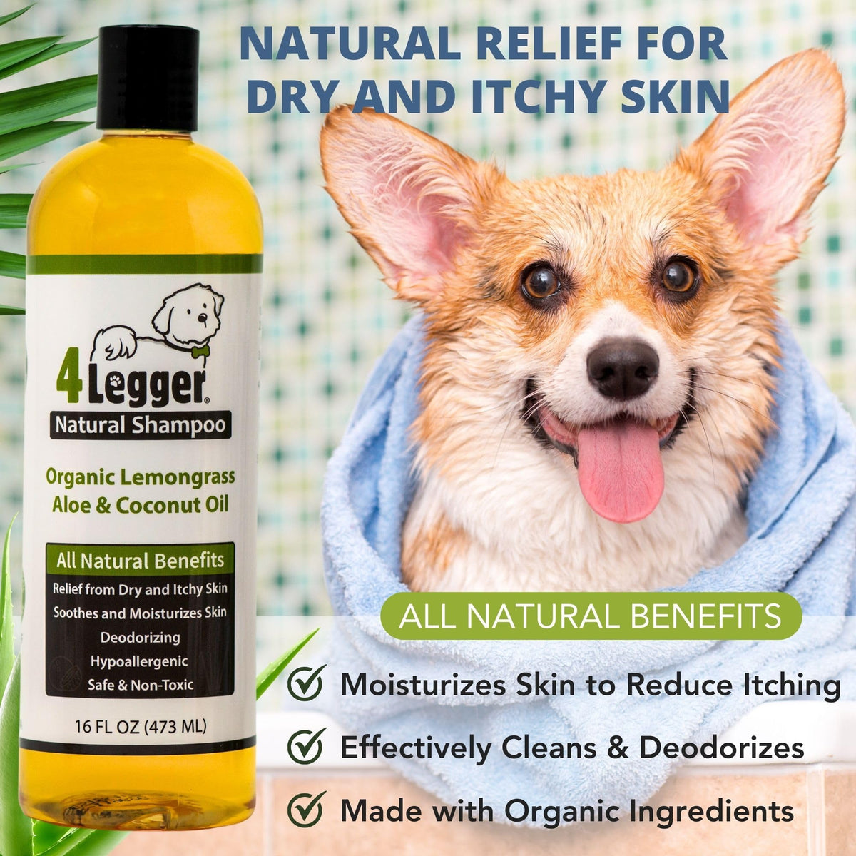 Certified Organic Hypoallergenic Dog Shampoo with Aloe and Lemongrass 16 oz N609486