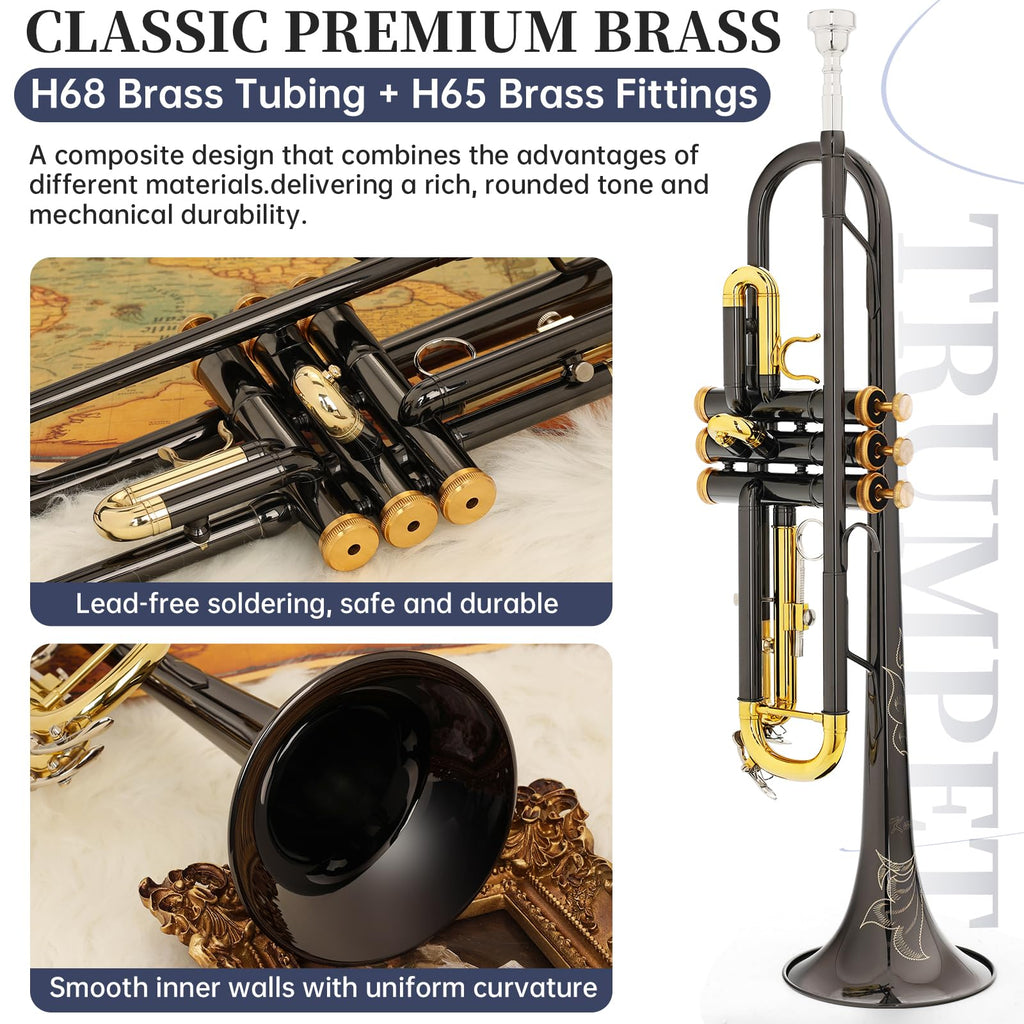 Bb Standard Trumpet with Case, Mouthpiece, Mute, Cleaning Kit D9975