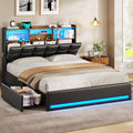 Black Full Size Upholstered Platform Bed Frame with Bookcase Headboard and 4 Drawers P907