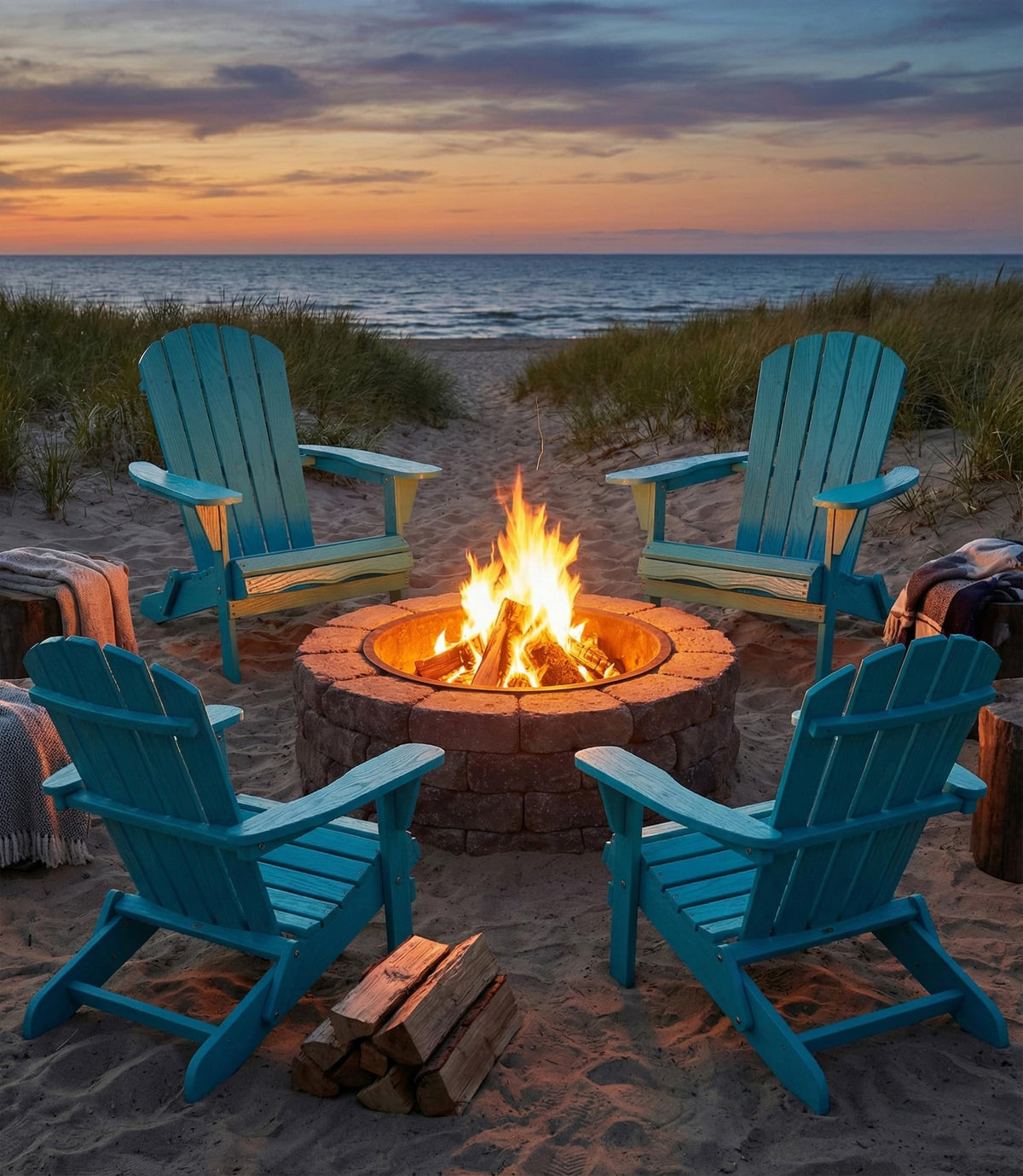 Folding Adirondack Chairs Set of 2 Solid Wood Turquoise Blue Y2810