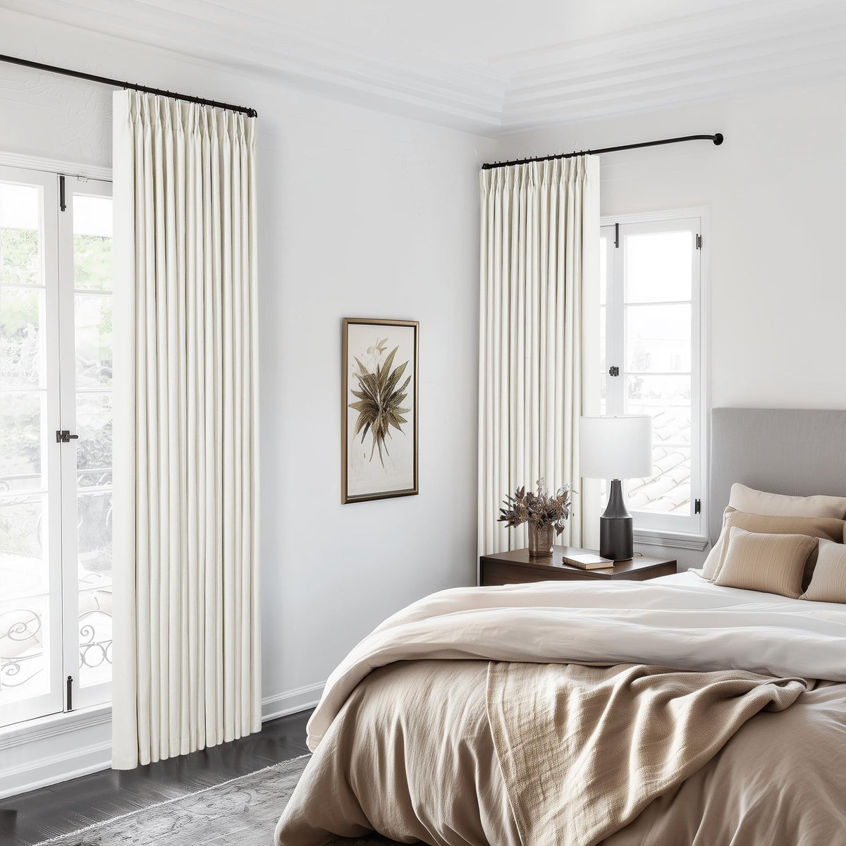 90 Inch Pinch Pleated Linen 100% Blackout Curtains 2 Panels W33928