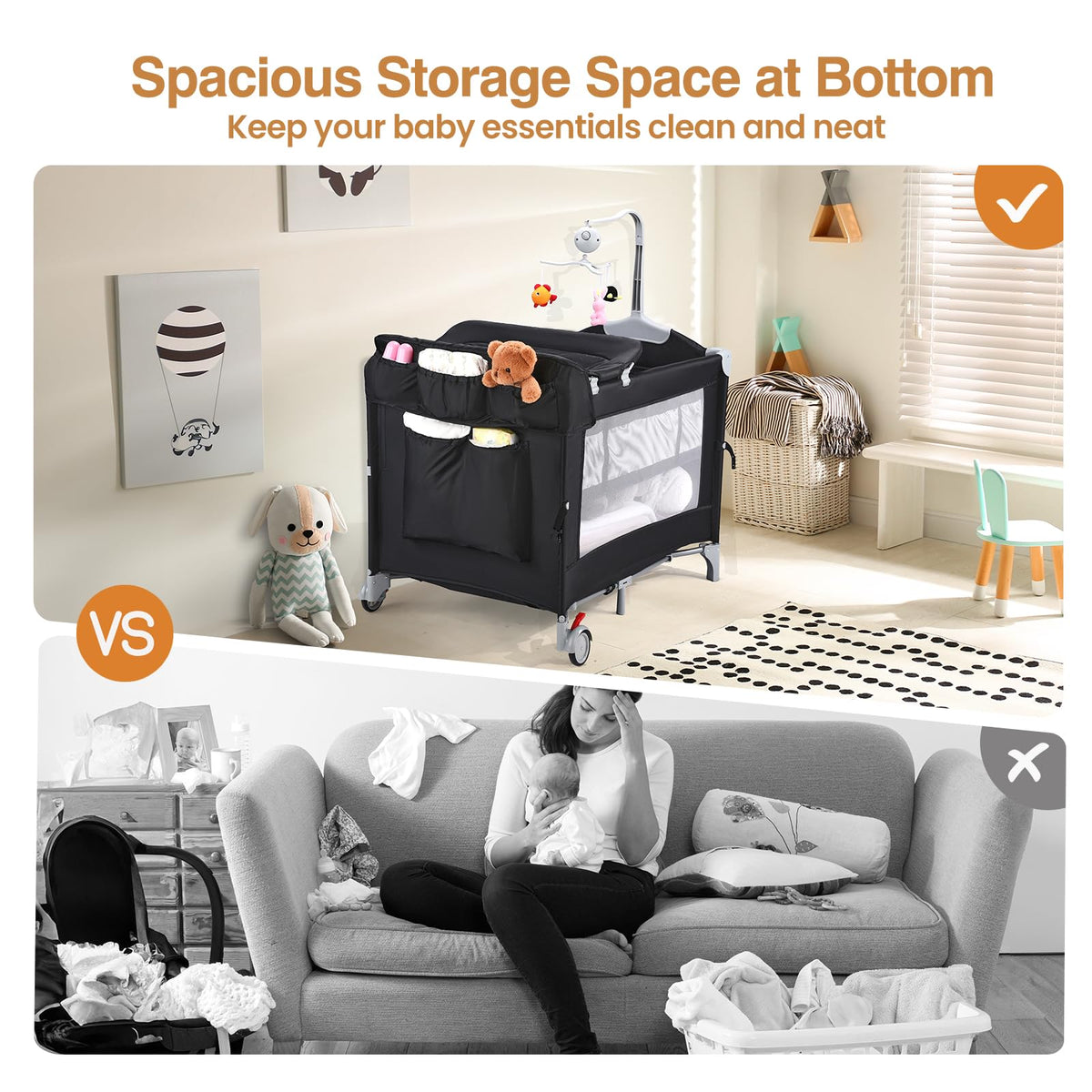 5-in-1 Pack and Play with Bassinet, Changing Table and Portable Crib W585894