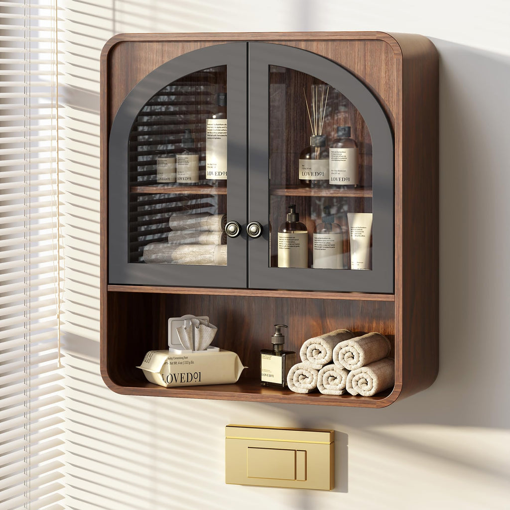 Wall Mount Bathroom Cabinet with Arched Glass Doors P287085