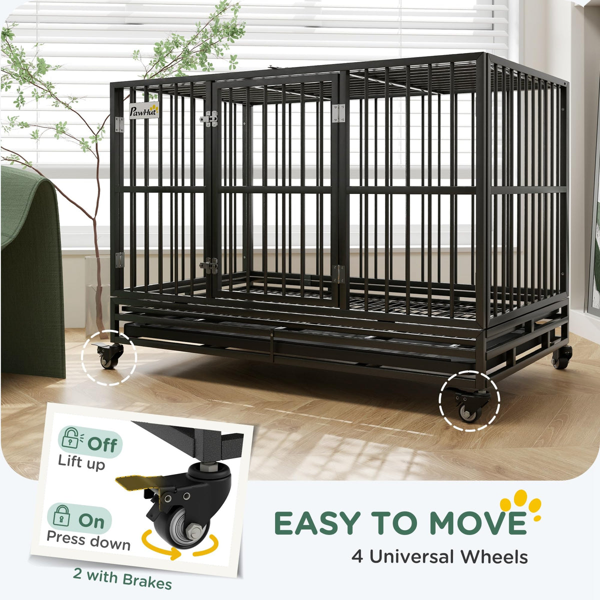 48" Heavy Duty Metal Dog Crate with Lockable Wheels H6085