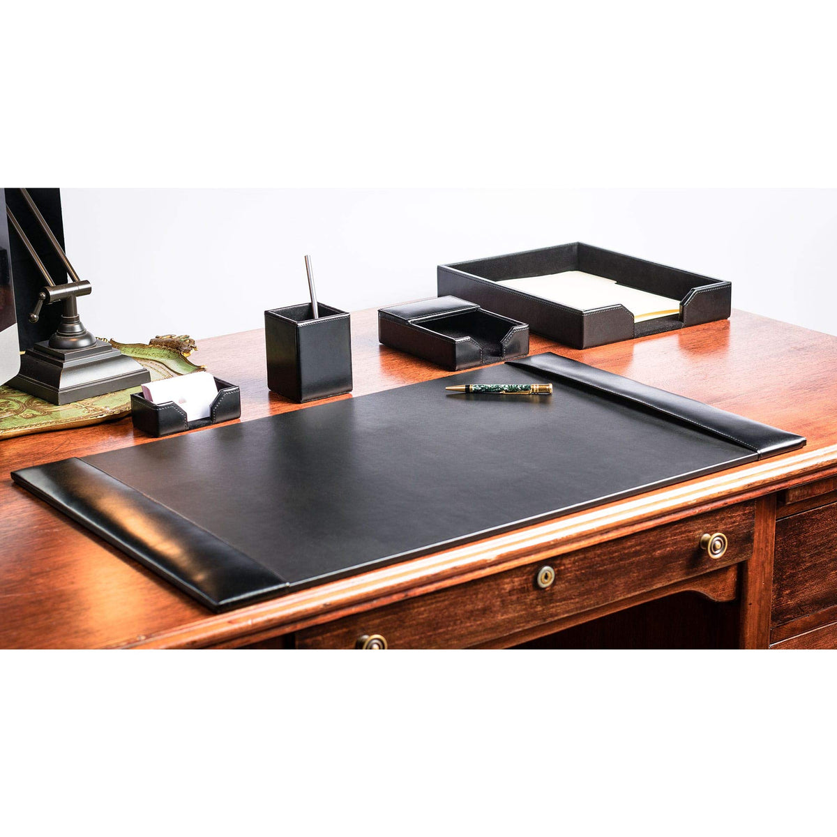 Black Bonded Leather 5-Piece Desk Set U19526
