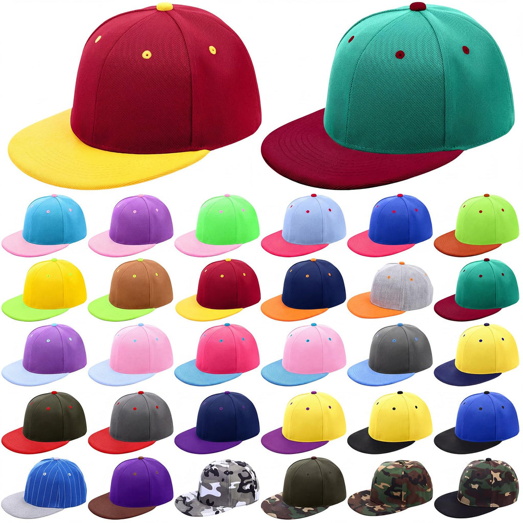 30 Pcs Flat Bill Snapback Hats Bulk Adjustable P674595
