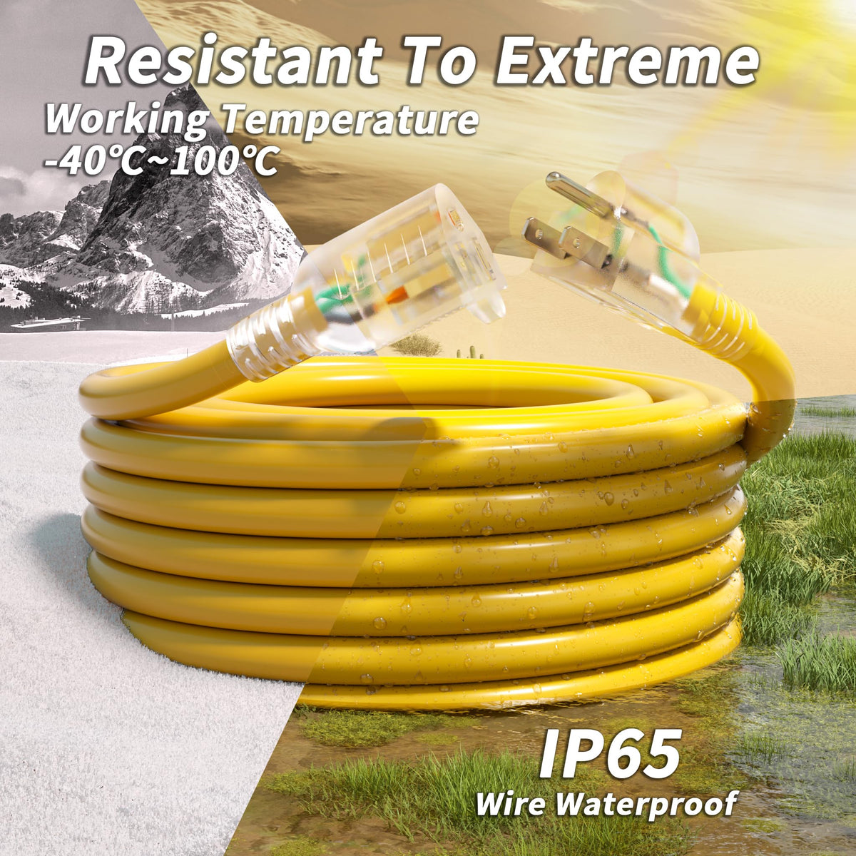 100ft 10 Gauge Waterproof Outdoor Extension Cord Yellow W773652