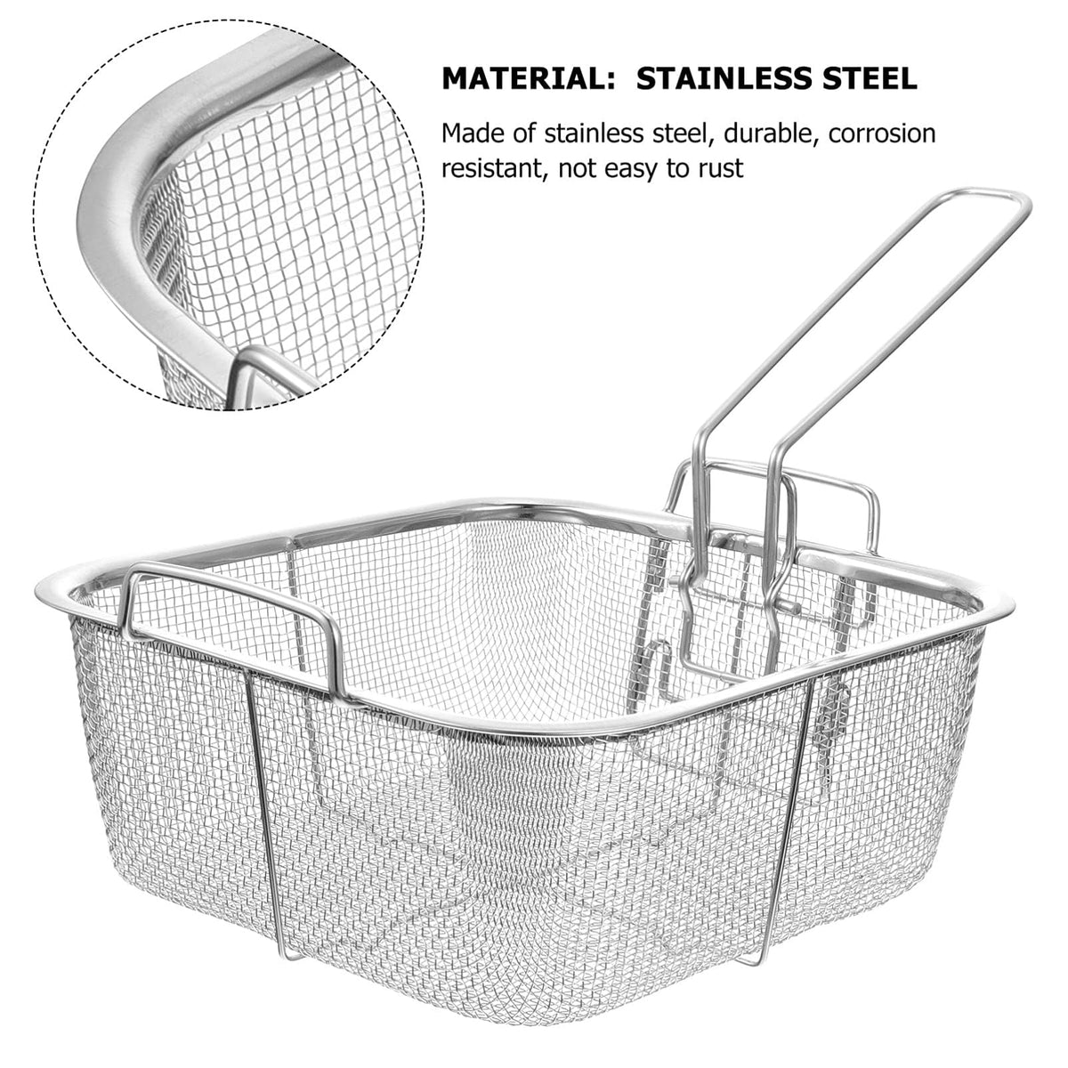 8 Inch Square Stainless Steel Wire Fry Basket with Folding Handle O374