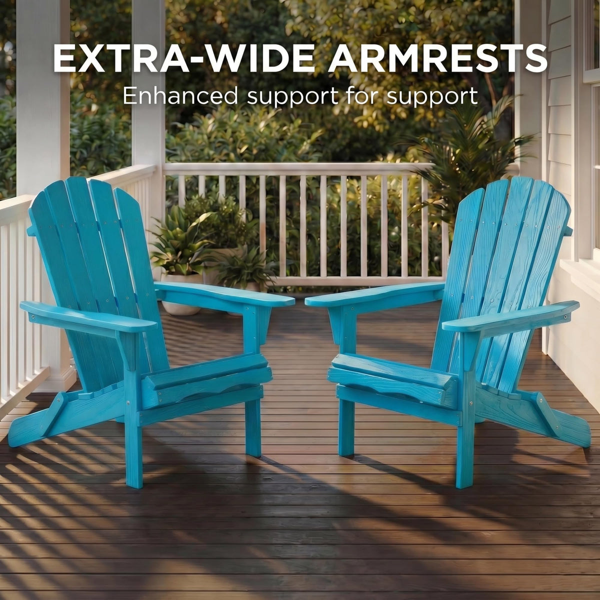 Folding Adirondack Chairs Set of 2 Solid Wood Turquoise Blue Y2810