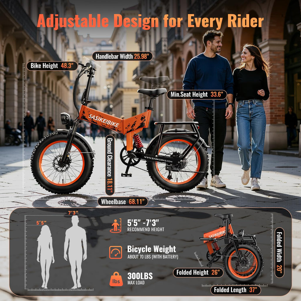 Foldable Electric Bike 1500W 52V 20AH 20" Fat Tire Full Suspension J5194