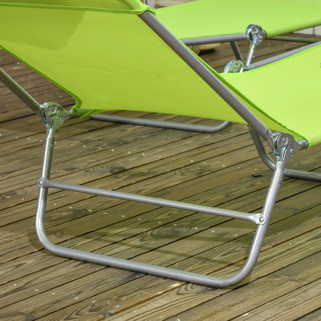 2 Piece Folding Chaise Lounge Chairs Reclining Back Green M249