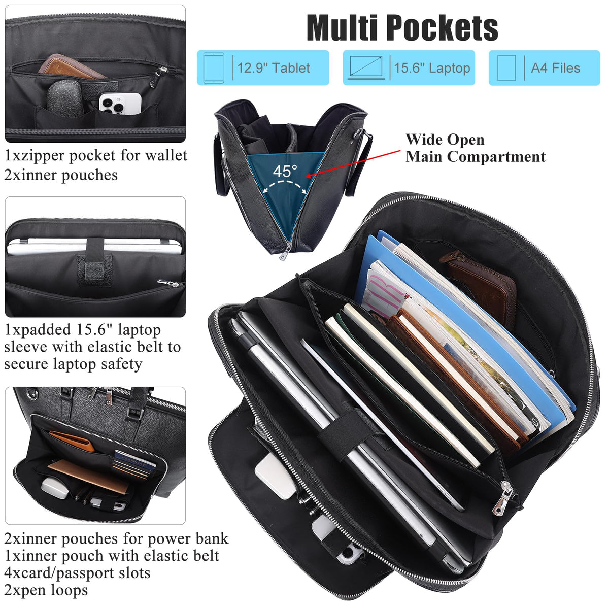Black Leather 16" Laptop Briefcase Bag E746933